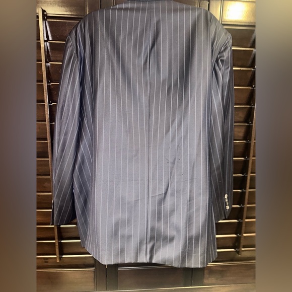 Hickey Freeman X Loro Piana Tasmanian 150's Navy Blue Cable Stripe Coat 50R EUC - Picture 2 of 16